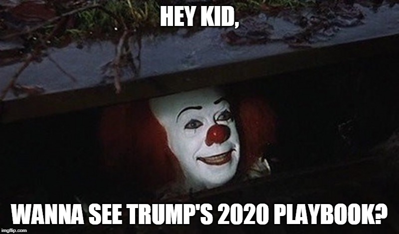 Yep, the sewer is just about right. | HEY KID, WANNA SEE TRUMP'S 2020 PLAYBOOK? | image tagged in pennywise hey kid,trump,election 2020,sewer | made w/ Imgflip meme maker