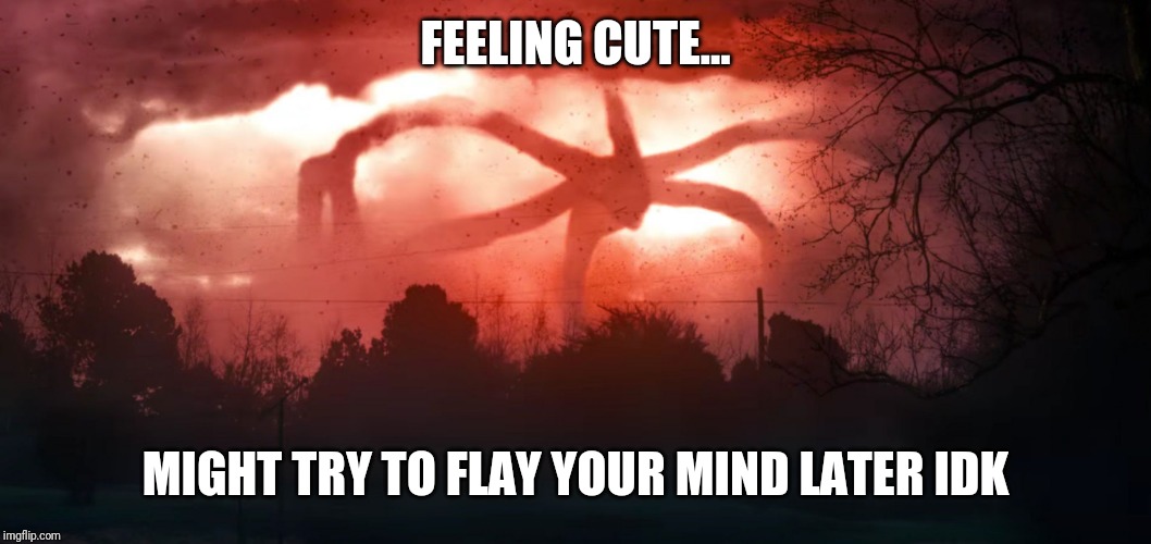 Stranger Things 2 | FEELING CUTE... MIGHT TRY TO FLAY YOUR MIND LATER IDK | image tagged in stranger things 2 | made w/ Imgflip meme maker