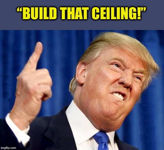 Trump pointing up | “BUILD THAT CEILING!” | image tagged in trump pointing up | made w/ Imgflip meme maker