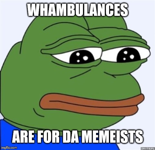 sad frog | WHAMBULANCES ARE FOR DA MEMEISTS | image tagged in sad frog | made w/ Imgflip meme maker