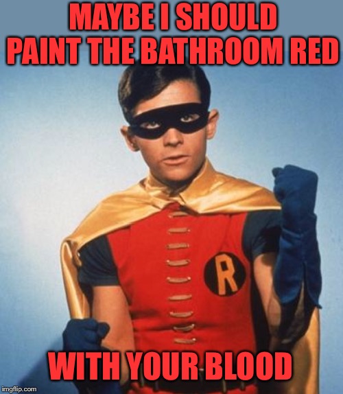 Robin | MAYBE I SHOULD PAINT THE BATHROOM RED WITH YOUR BLOOD | image tagged in robin | made w/ Imgflip meme maker