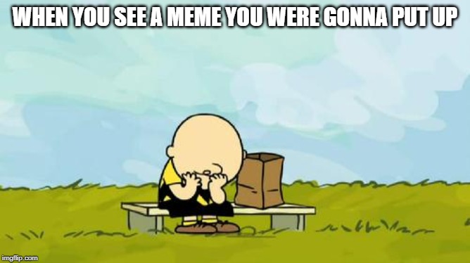 Depressed Charlie Brown | WHEN YOU SEE A MEME YOU WERE GONNA PUT UP | image tagged in depressed charlie brown | made w/ Imgflip meme maker