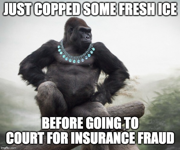 JUST COPPED SOME FRESH ICE; BEFORE GOING TO COURT FOR INSURANCE FRAUD | made w/ Imgflip meme maker