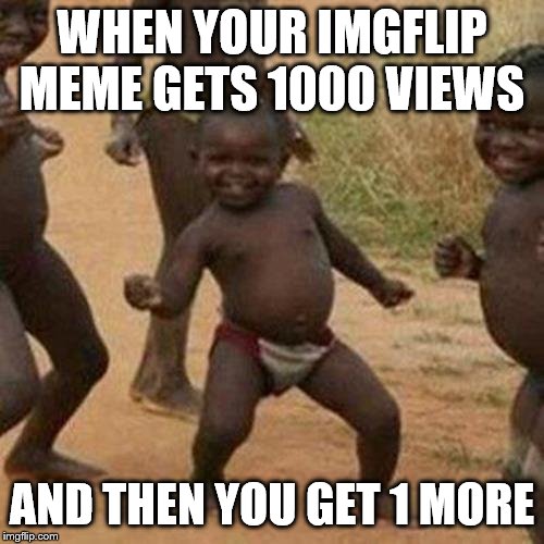 Third World Success Kid Meme | WHEN YOUR IMGFLIP MEME GETS 1000 VIEWS; AND THEN YOU GET 1 MORE | image tagged in memes,third world success kid | made w/ Imgflip meme maker