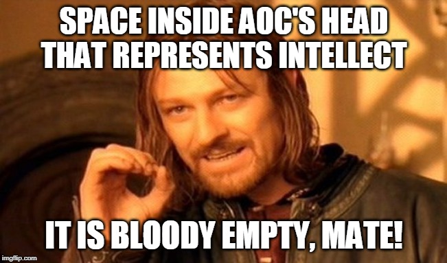 One Does Not Simply | SPACE INSIDE AOC'S HEAD THAT REPRESENTS INTELLECT; IT IS BLOODY EMPTY, MATE! | image tagged in memes,one does not simply | made w/ Imgflip meme maker