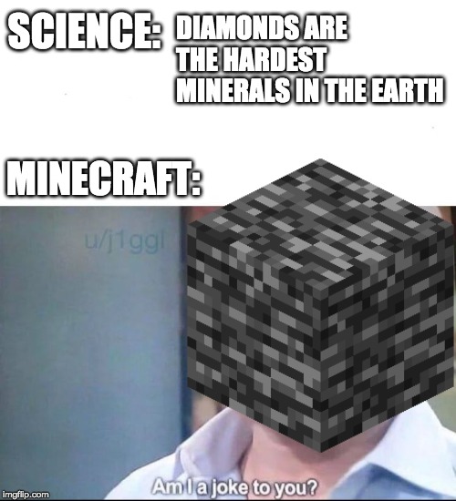 DIAMONDS ARE THE HARDEST MINERALS IN THE EARTH; SCIENCE:; MINECRAFT: | image tagged in minecraft | made w/ Imgflip meme maker