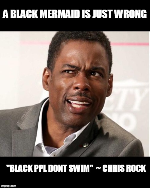 chris rock wut | A BLACK MERMAID IS JUST WRONG "BLACK PPL DONT SWIM"  ~ CHRIS ROCK | image tagged in chris rock wut | made w/ Imgflip meme maker