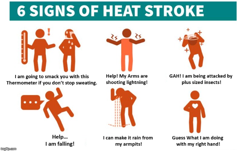 Interpreting the images for HHS Heat Stroke warning | image tagged in heat stroke,safety,health | made w/ Imgflip meme maker
