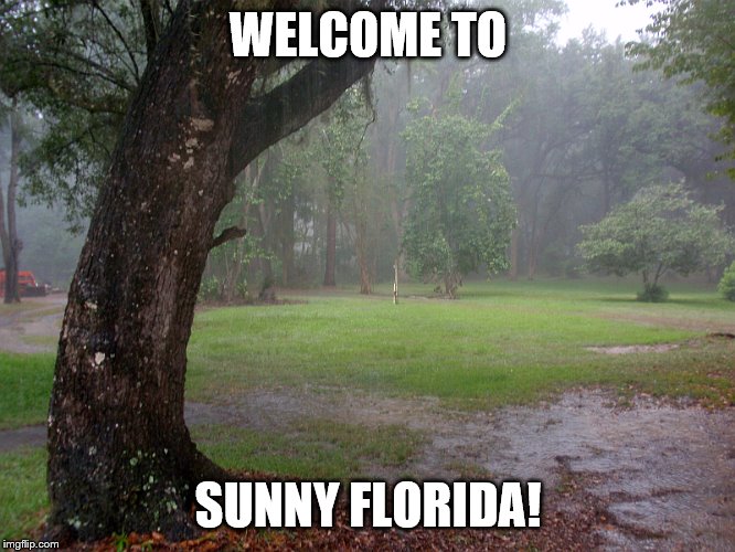 Florida Today | WELCOME TO; SUNNY FLORIDA! | image tagged in florida,weather,rain,wet,grey,today | made w/ Imgflip meme maker
