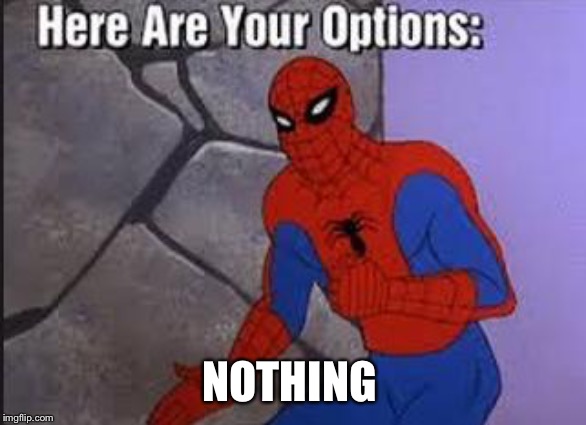 Spiderman options | NOTHING | image tagged in spiderman options | made w/ Imgflip meme maker