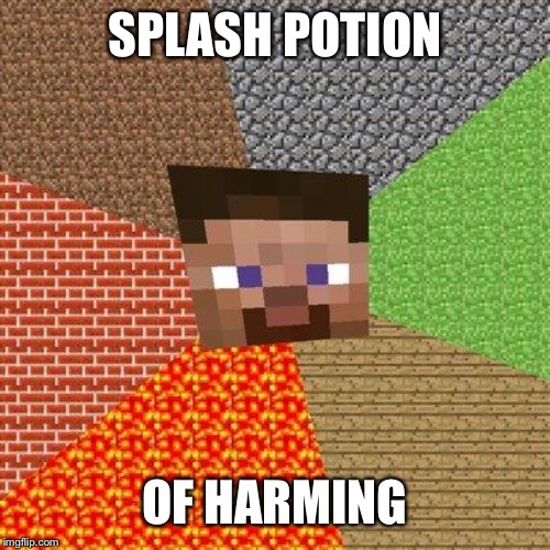 Minecraft Steve | SPLASH POTION OF HARMING | image tagged in minecraft steve | made w/ Imgflip meme maker