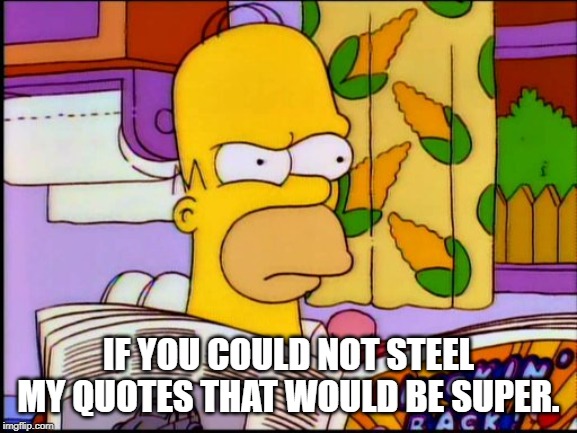 Homer Angry 1 | IF YOU COULD NOT STEEL MY QUOTES THAT WOULD BE SUPER. | image tagged in homer angry 1 | made w/ Imgflip meme maker