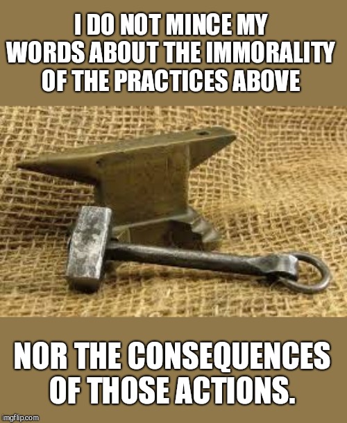I DO NOT MINCE MY WORDS ABOUT THE IMMORALITY OF THE PRACTICES ABOVE NOR THE CONSEQUENCES OF THOSE ACTIONS. | made w/ Imgflip meme maker
