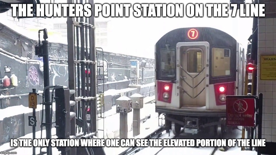 Hunters Point Ave Station | THE HUNTERS POINT STATION ON THE 7 LINE; IS THE ONLY STATION WHERE ONE CAN SEE THE ELEVATED PORTION OF THE LINE | image tagged in new york city,subway,memes | made w/ Imgflip meme maker