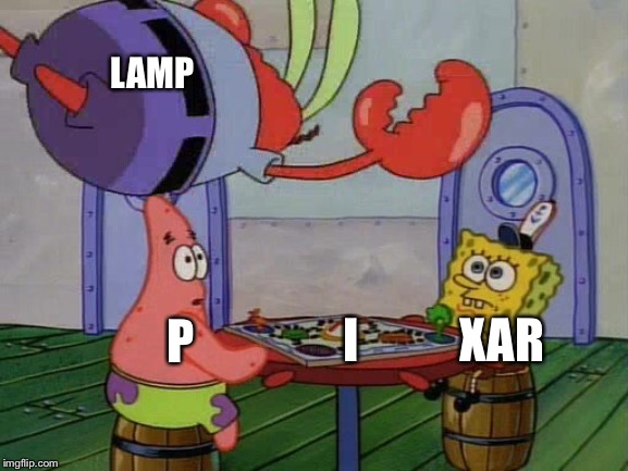 Mr. Krabs jump | LAMP; P; XAR; I | image tagged in mr krabs jump | made w/ Imgflip meme maker