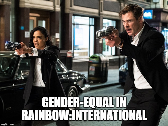 Gender-Equal in Rainbow:international | GENDER-EQUAL IN RAINBOW:INTERNATIONAL | image tagged in mib-inter,men in black,bah bah rainbow sheep | made w/ Imgflip meme maker