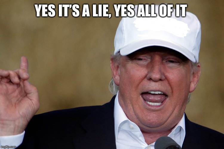 Donald Trump Blank MAGA Hat | YES IT’S A LIE, YES ALL OF IT | image tagged in donald trump blank maga hat | made w/ Imgflip meme maker