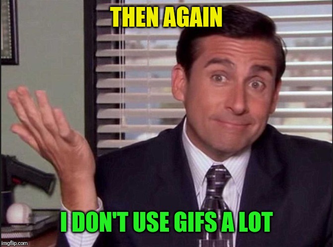 Michael Scott | THEN AGAIN I DON'T USE GIFS A LOT | image tagged in michael scott | made w/ Imgflip meme maker