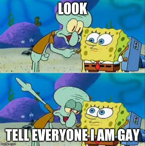 Talk To Spongebob | LOOK; TELL EVERYONE I AM GAY | image tagged in memes,talk to spongebob | made w/ Imgflip meme maker