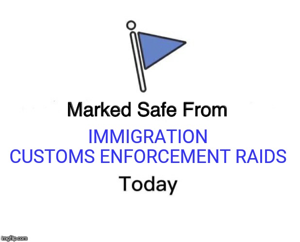 Marked Safe From | IMMIGRATION CUSTOMS ENFORCEMENT RAIDS | image tagged in memes,marked safe from | made w/ Imgflip meme maker