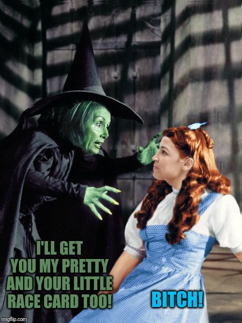 I'LL GET YOU MY PRETTY AND YOUR LITTLE RACE CARD TOO! B**CH! | made w/ Imgflip meme maker