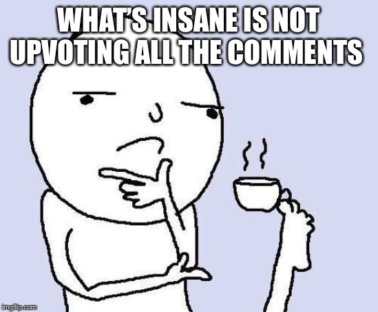 thinking meme | WHAT’S INSANE IS NOT UPVOTING ALL THE COMMENTS | image tagged in thinking meme | made w/ Imgflip meme maker