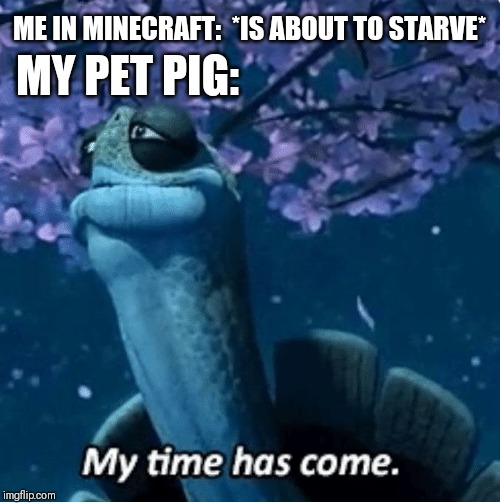 R.I.P, young Porker | ME IN MINECRAFT:  *IS ABOUT TO STARVE*; MY PET PIG: | image tagged in my time has come,minecraft,pigs,memes,funny | made w/ Imgflip meme maker