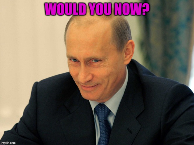 Evil grin Putin | WOULD YOU NOW? | image tagged in evil grin putin | made w/ Imgflip meme maker