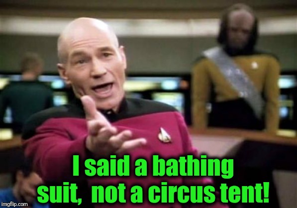 Picard Wtf Meme | I said a bathing suit,  not a circus tent! | image tagged in memes,picard wtf | made w/ Imgflip meme maker
