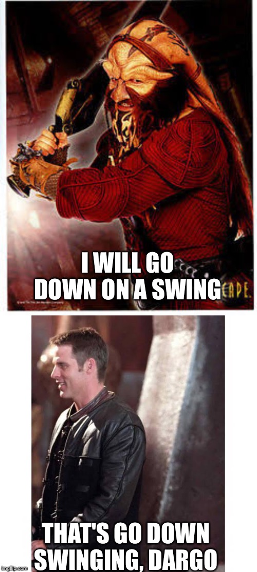 Go down swinging | I WILL GO DOWN ON A SWING; THAT'S GO DOWN SWINGING, DARGO | image tagged in funny | made w/ Imgflip meme maker