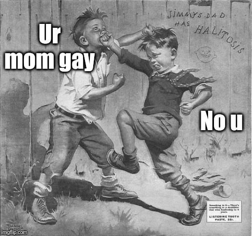 fist fight | Ur mom gay No u | image tagged in fist fight | made w/ Imgflip meme maker
