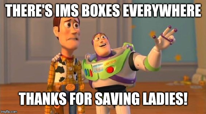 TOYSTORY EVERYWHERE |  THERE'S IMS BOXES EVERYWHERE; THANKS FOR SAVING LADIES! | image tagged in toystory everywhere | made w/ Imgflip meme maker