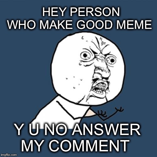 It takes a village to raise a newbie | HEY PERSON WHO MAKE GOOD MEME; Y U NO ANSWER MY COMMENT | image tagged in memes,y u no,tit for tat | made w/ Imgflip meme maker