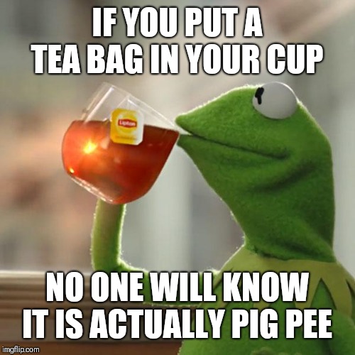 But That's None Of My Business | IF YOU PUT A TEA BAG IN YOUR CUP; NO ONE WILL KNOW IT IS ACTUALLY PIG PEE | image tagged in memes,but thats none of my business,kermit the frog | made w/ Imgflip meme maker