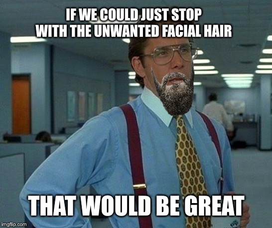 That Would Be Great Meme | IF WE COULD JUST STOP WITH THE UNWANTED FACIAL HAIR; THAT WOULD BE GREAT | image tagged in memes,that would be great | made w/ Imgflip meme maker