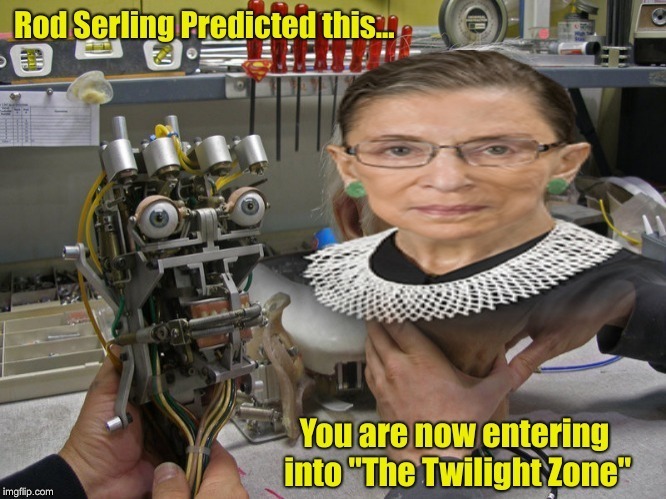 Never Judge a Book by its cover. | image tagged in ruth bader ginsburg,twilight zone,animatronics | made w/ Imgflip meme maker