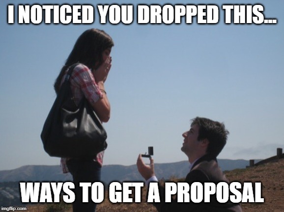 Marriage proposal | I NOTICED YOU DROPPED THIS... WAYS TO GET A PROPOSAL | image tagged in marriage proposal | made w/ Imgflip meme maker