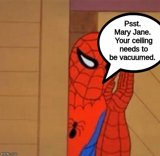 just like behind the ears are one of the most neglected spots when showering . . . . | Psst.  Mary Jane.  Your ceiling needs to be vacuumed. | image tagged in memes,marvel | made w/ Imgflip meme maker