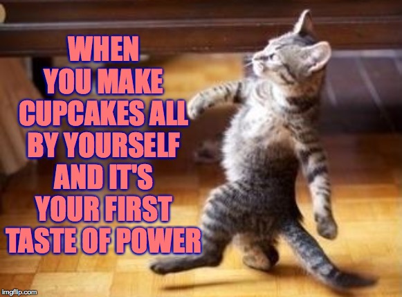 A different filling in each one and each is a delight  ( : | WHEN YOU MAKE CUPCAKES ALL BY YOURSELF; AND IT'S YOUR FIRST TASTE OF POWER | image tagged in cool cat stroll,memes,power,cupcakes | made w/ Imgflip meme maker