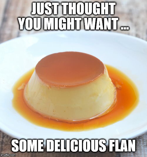 thought you might want … flan | JUST THOUGHT YOU MIGHT WANT ... SOME DELICIOUS FLAN | image tagged in food | made w/ Imgflip meme maker