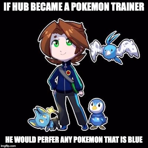 Hub as Pokemon Trainer | IF HUB BECAME A POKEMON TRAINER; HE WOULD PERFER ANY POKEMON THAT IS BLUE | image tagged in pokemon,hub,megaman,megaman nt warrior,memes | made w/ Imgflip meme maker