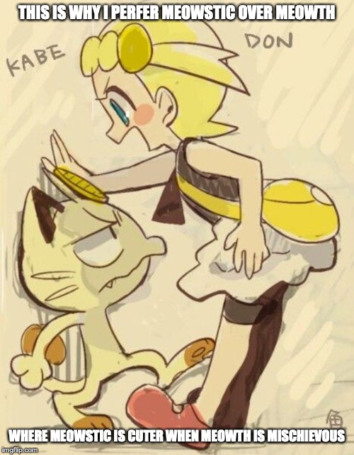 Bonnie Highfiving Meowth | THIS IS WHY I PERFER MEOWSTIC OVER MEOWTH; WHERE MEOWSTIC IS CUTER WHEN MEOWTH IS MISCHIEVOUS | image tagged in meowth,memes,bonnie,high five,pokemon | made w/ Imgflip meme maker