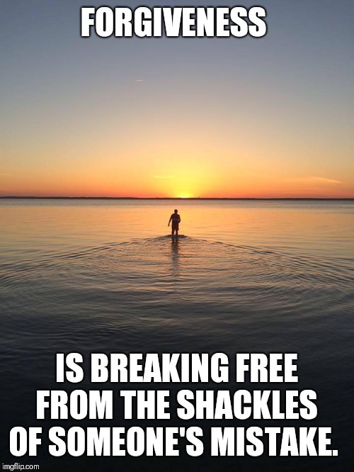Sometimes it means forgiving yourself first | FORGIVENESS; IS BREAKING FREE FROM THE SHACKLES OF SOMEONE'S MISTAKE. | image tagged in peace on water,forgiveness | made w/ Imgflip meme maker