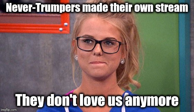 You can run , but you can't hide | Never-Trumpers made their own stream; They don't love us anymore | image tagged in nicole 's thinking,nevertrump,morons,why aliens won't talk to us,go away | made w/ Imgflip meme maker