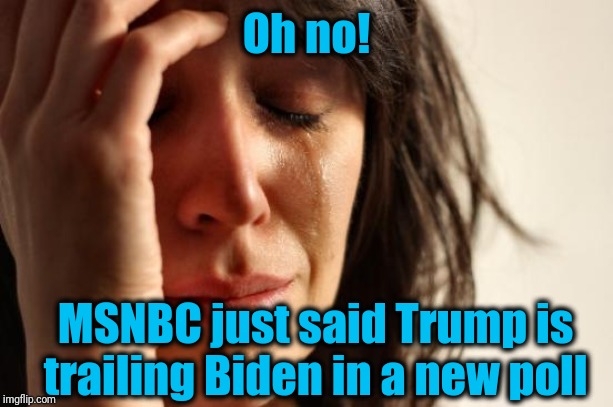 I guess it's one and done for Donald | Oh no! MSNBC just said Trump is trailing Biden in a new poll | image tagged in msnbc,polls,trump,biden,bad news | made w/ Imgflip meme maker