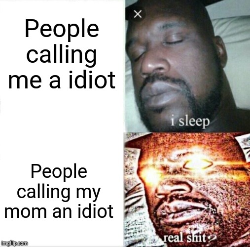 Sleeping Shaq Meme | People calling me a idiot; People calling my mom an idiot | image tagged in memes,sleeping shaq | made w/ Imgflip meme maker