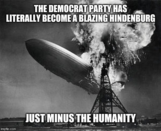 THE DEMOCRAT PARTY HAS LITERALLY BECOME A BLAZING HINDENBURG; JUST MINUS THE HUMANITY | image tagged in democratic party,democrats,political,politics | made w/ Imgflip meme maker