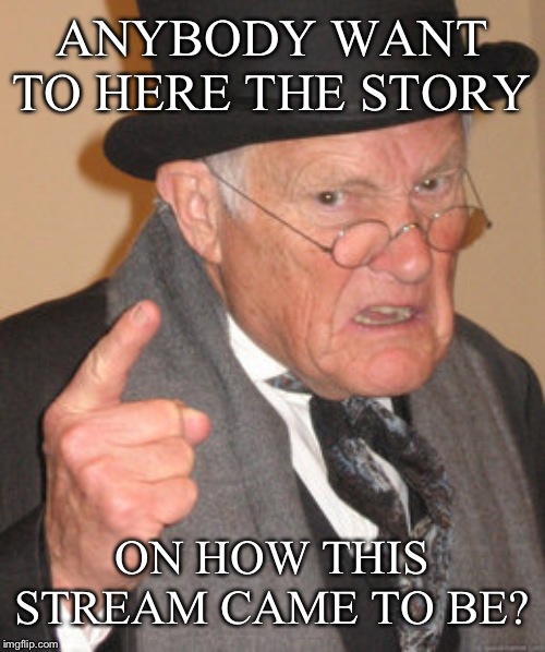 Back In My Day Meme | ANYBODY WANT TO HERE THE STORY; ON HOW THIS STREAM CAME TO BE? | image tagged in memes,back in my day | made w/ Imgflip meme maker