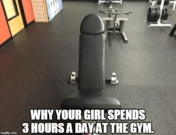 gay gym | WHY YOUR GIRL SPENDS 3 HOURS A DAY AT THE GYM. | image tagged in gay gym | made w/ Imgflip meme maker