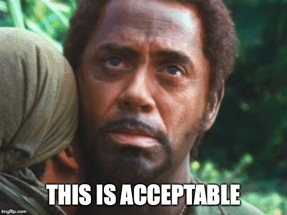 RDJ Tropic Thunder | THIS IS ACCEPTABLE | image tagged in rdj tropic thunder | made w/ Imgflip meme maker